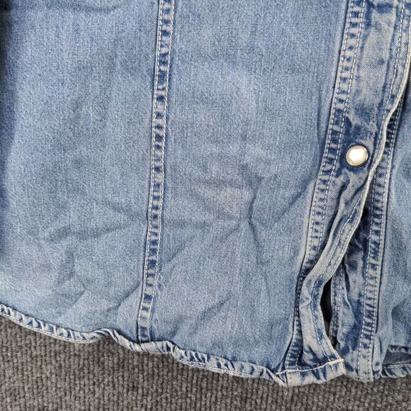 Solutions Denim Shirt Mens Size XL Blue Pearl Snaps Collared - Picture 10 of 13